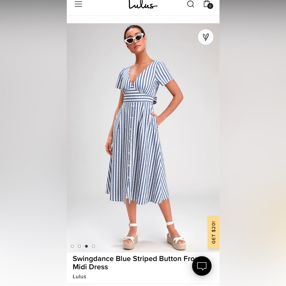 Lulus short sleeve blue and white midi dress XL